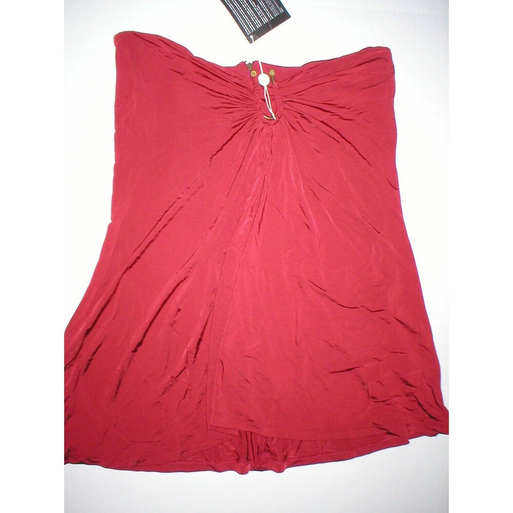 New Womens Designer Just Cavalli Italy Viscose Red Skirt 48 12 Metal Logo Accent